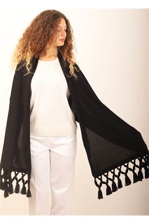 Capri merino wool stole with tassels Art Tricot | STOLAPOMPOMNERO